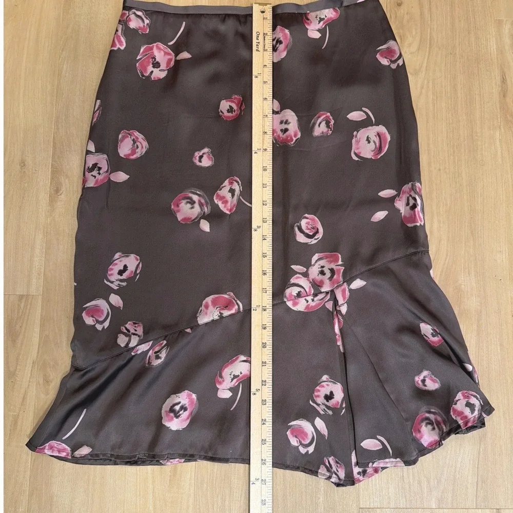 Gerard Darel Vintage Silk 2 Piece Set Brown Pink Floral Wrap Top Midi Skirt 42